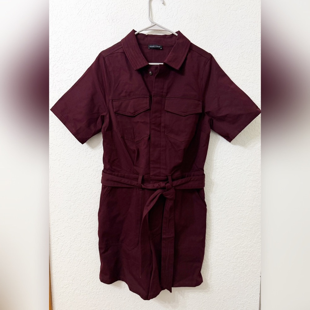 Universal Standard Short-Sleeve Utility Romper in Burgundy